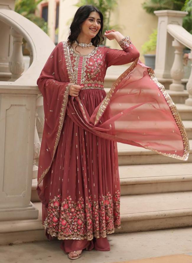 Georgette Brown Party Wear Embroidery Work Readymade Sharara Suit